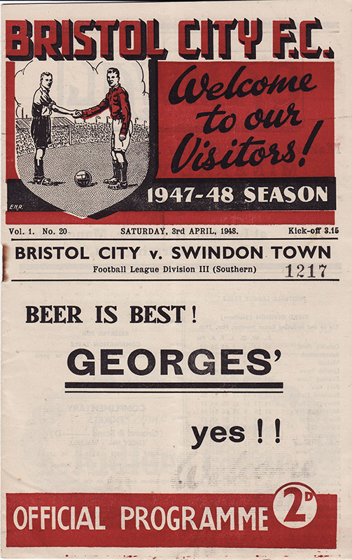 <b>Saturday, April 3, 1948</b><br />vs. Bristol City (Away)